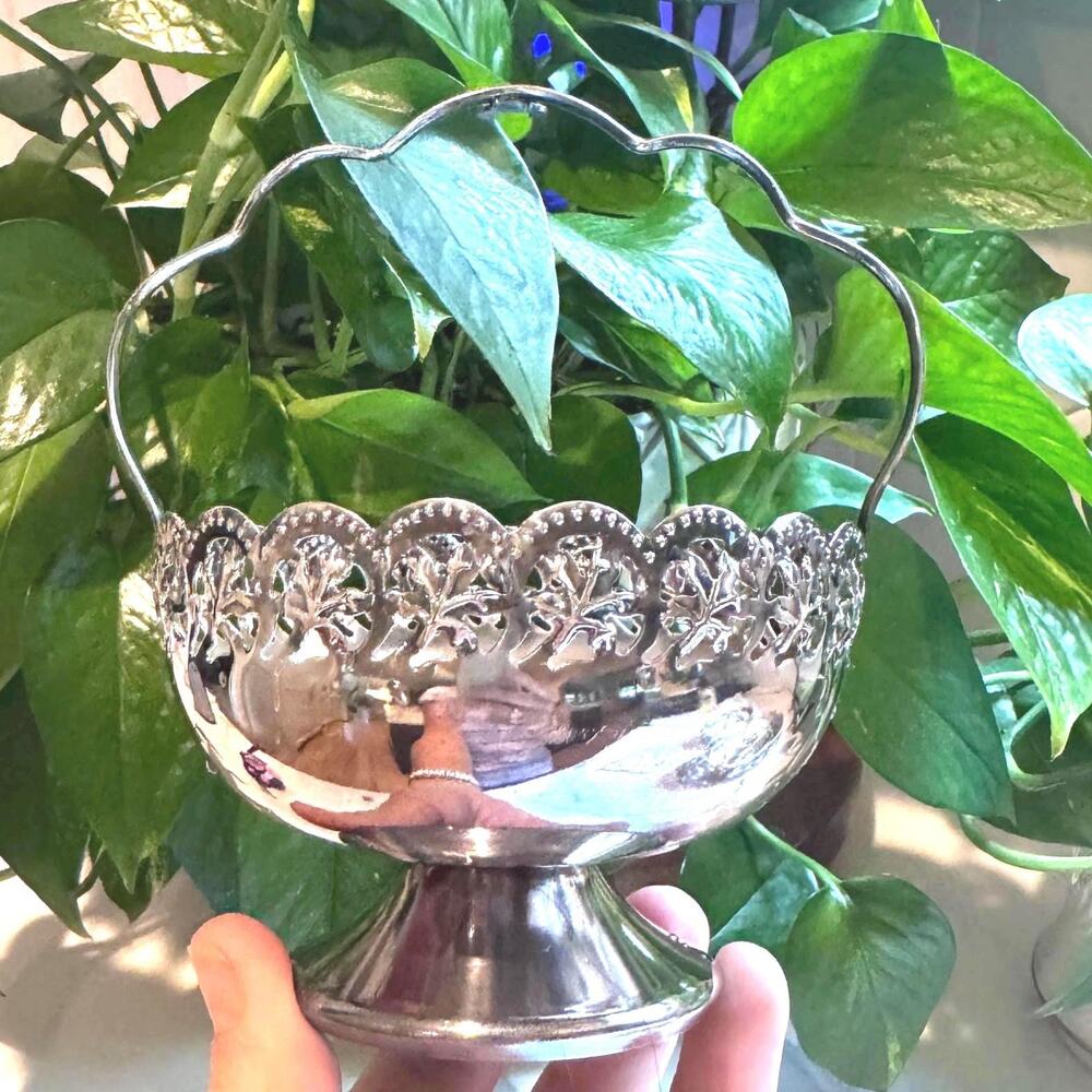 Vintage Silver Celtic Reticulated Scalloped Compote Pedestal Bowl with Handle